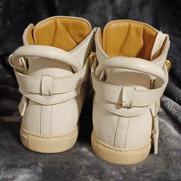 Authentic Men's Buscemi Hi-Top Sneakers Leather Gold Lock White 46 (12-13) - Picture 10 of 16